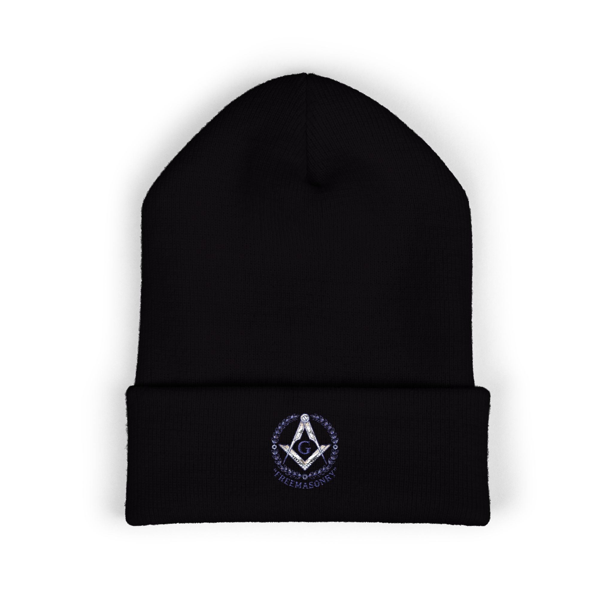Embroidered Classic Cuffed Beanie — Minimal Freemason Seal