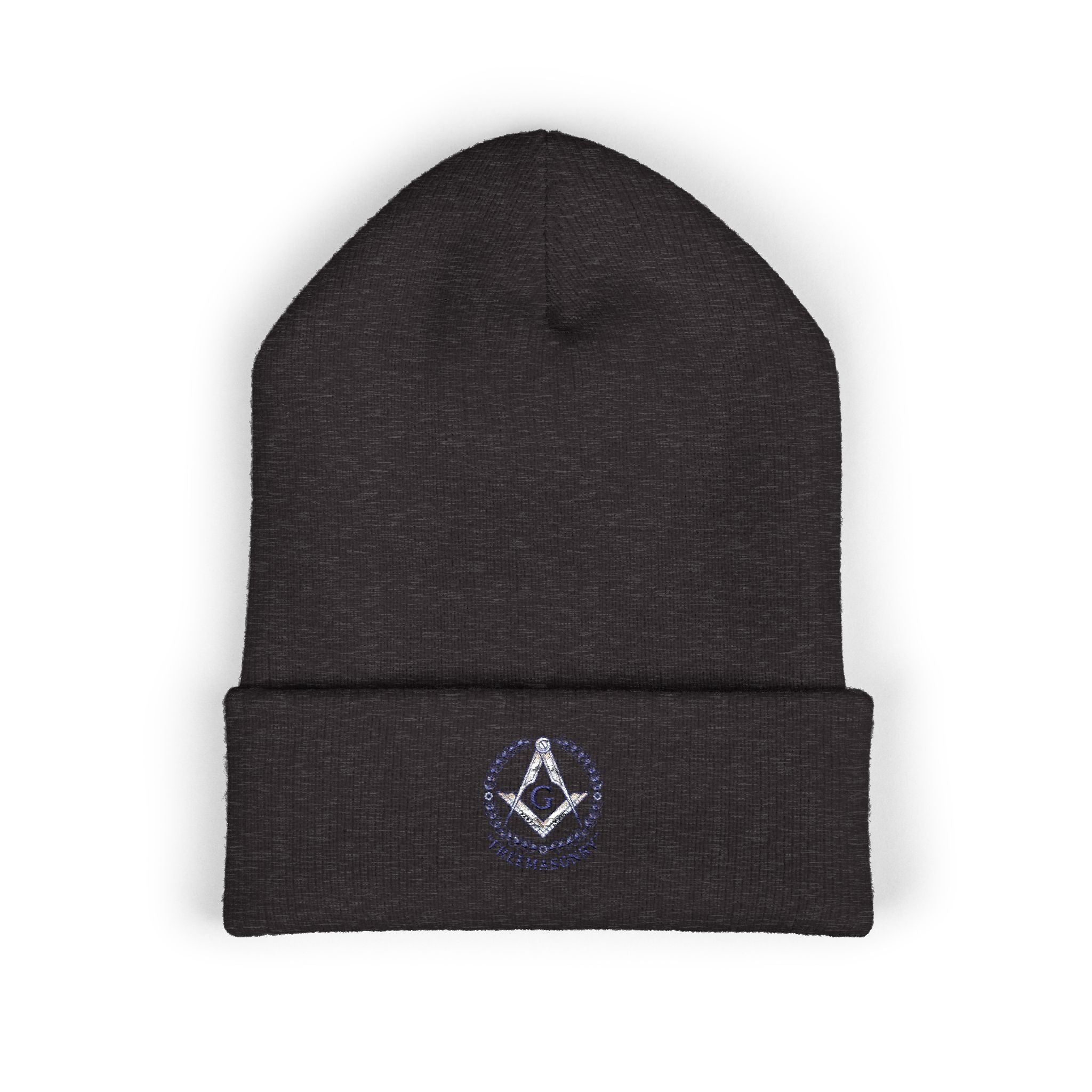 Embroidered Classic Cuffed Beanie — Minimal Freemason Seal