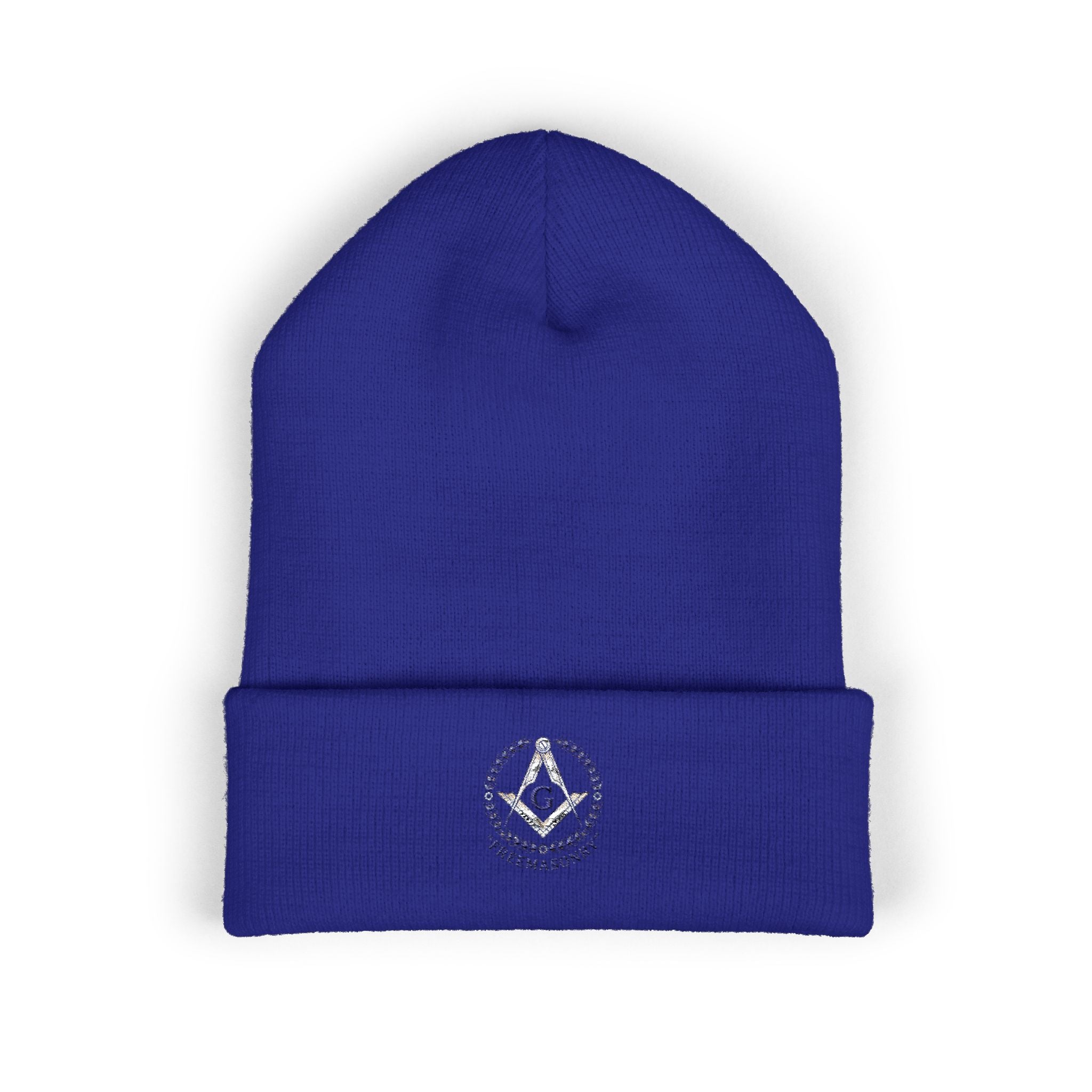 Embroidered Classic Cuffed Beanie — Minimal Freemason Seal