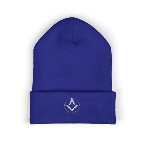 Embroidered Classic Cuffed Beanie — Minimal Freemason Seal
