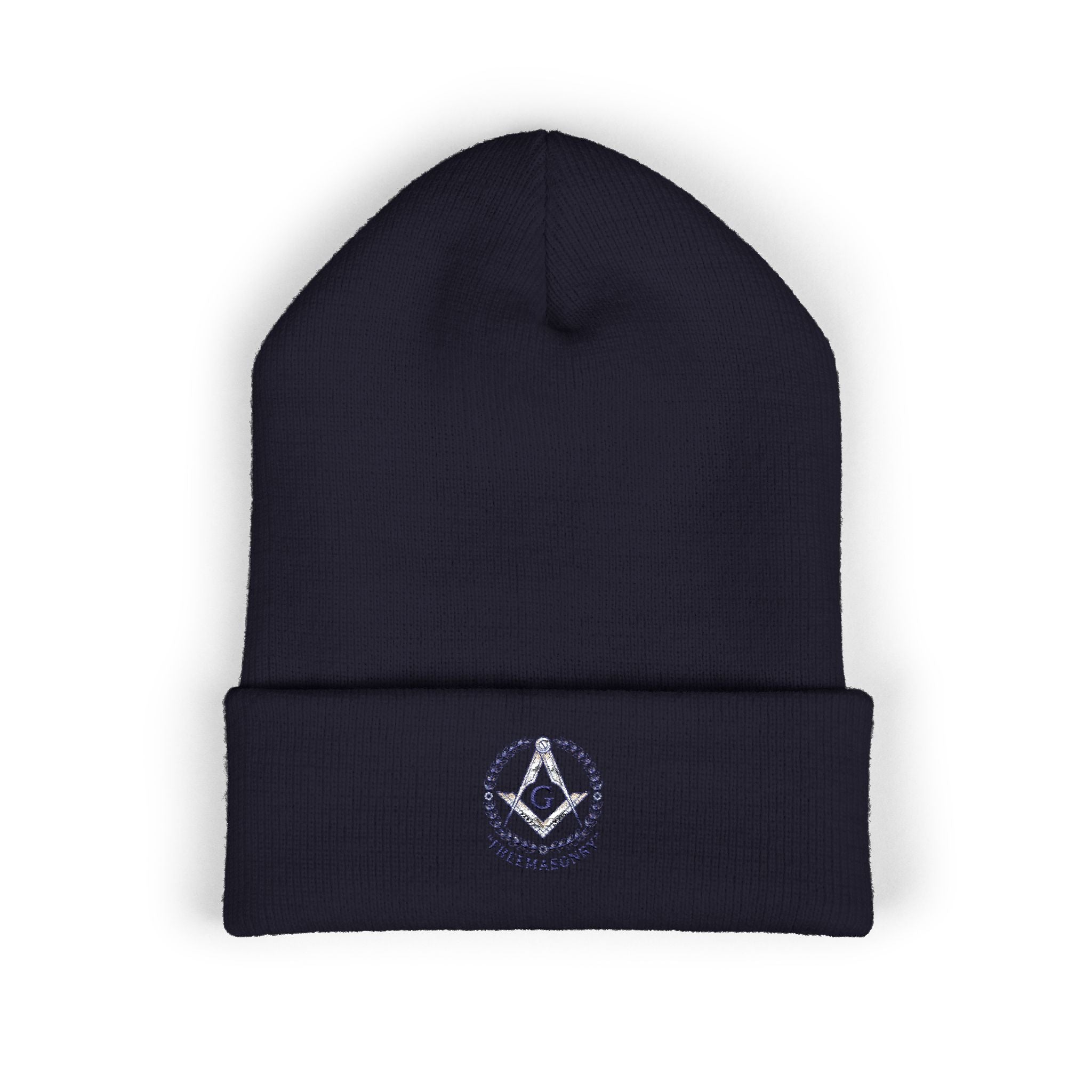 Embroidered Classic Cuffed Beanie — Minimal Freemason Seal