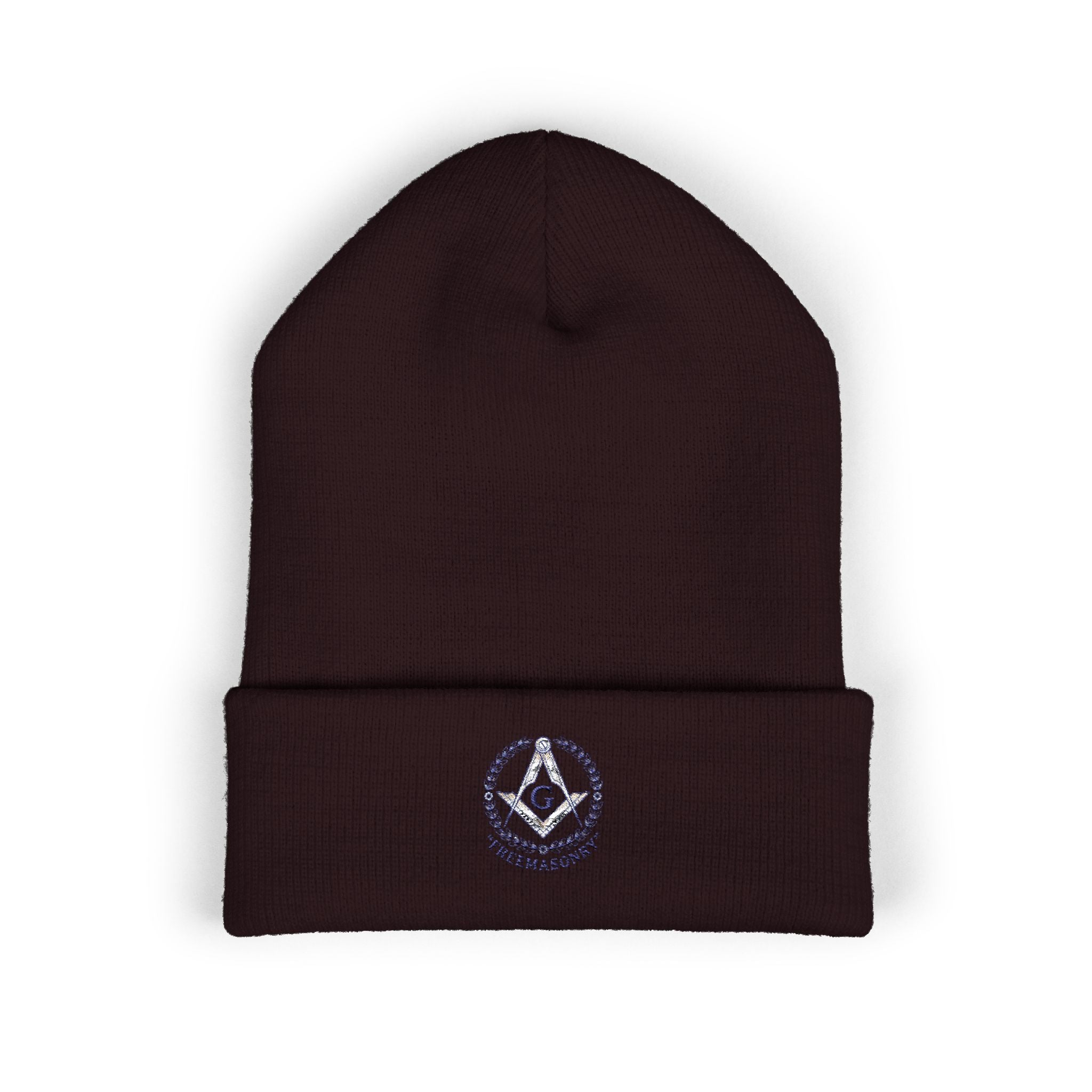 Embroidered Classic Cuffed Beanie — Minimal Freemason Seal
