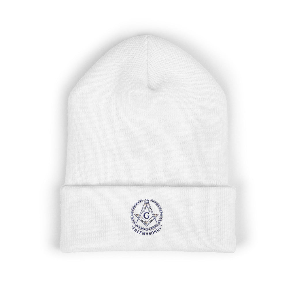 Embroidered Classic Cuffed Beanie — Minimal Freemason Seal