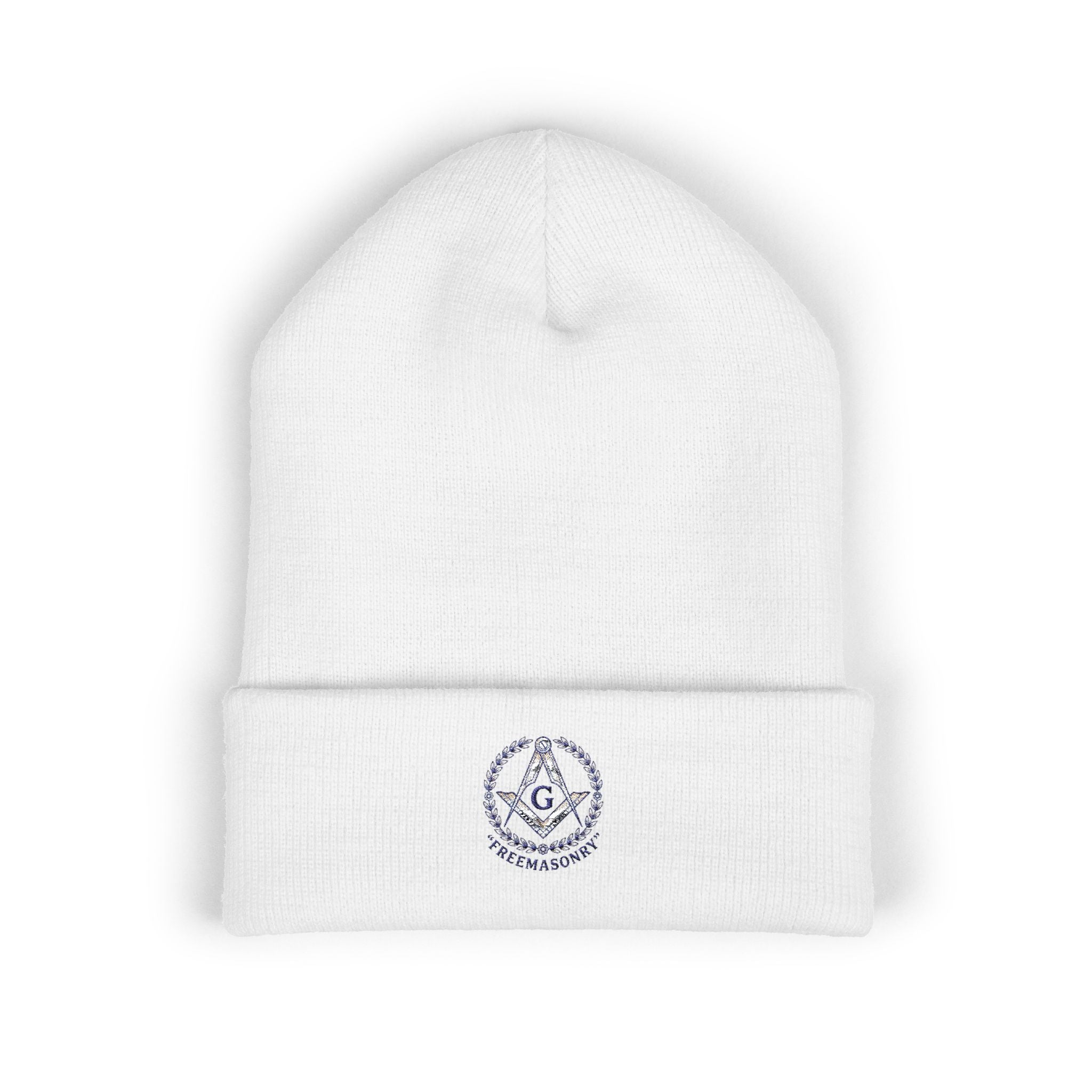 Embroidered Classic Cuffed Beanie — Minimal Freemason Seal