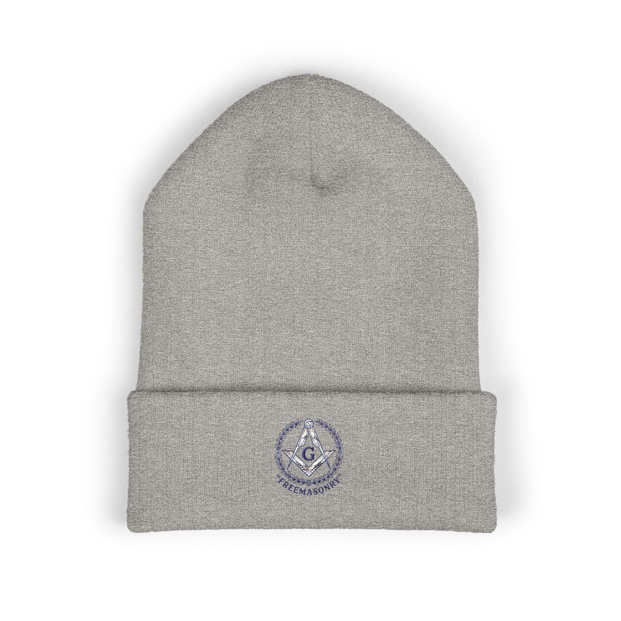 Embroidered Classic Cuffed Beanie — Minimal Freemason Seal