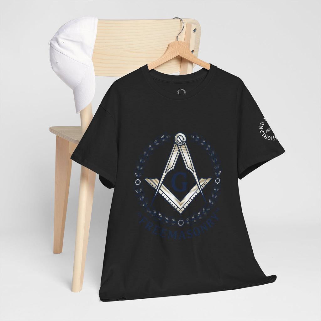 Masonic Square & Compass Graphic Tee — Blue Emblem Freemason Symbol T-Shirt