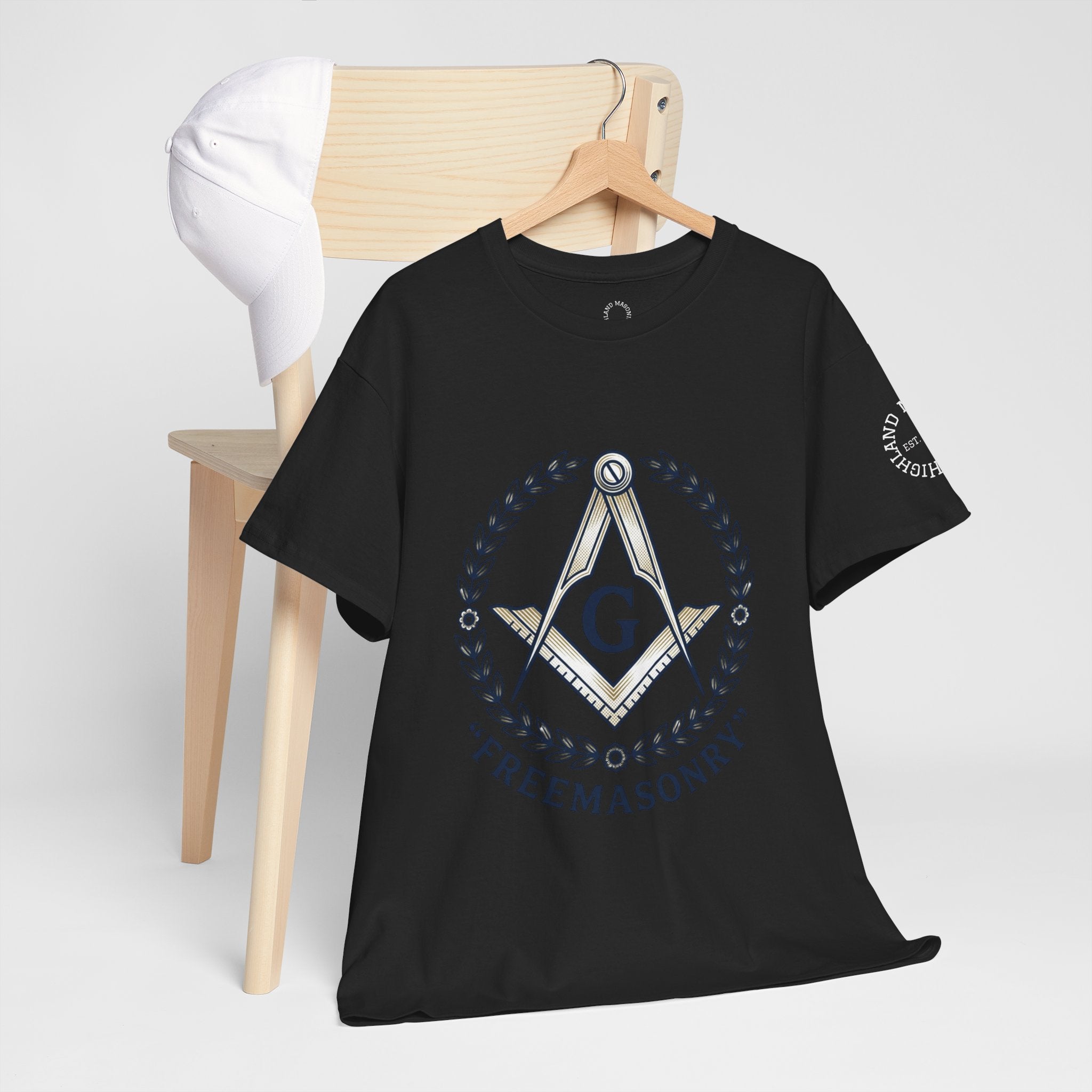 Masonic Square & Compass Graphic Tee — Blue Emblem Freemason Symbol T-Shirt